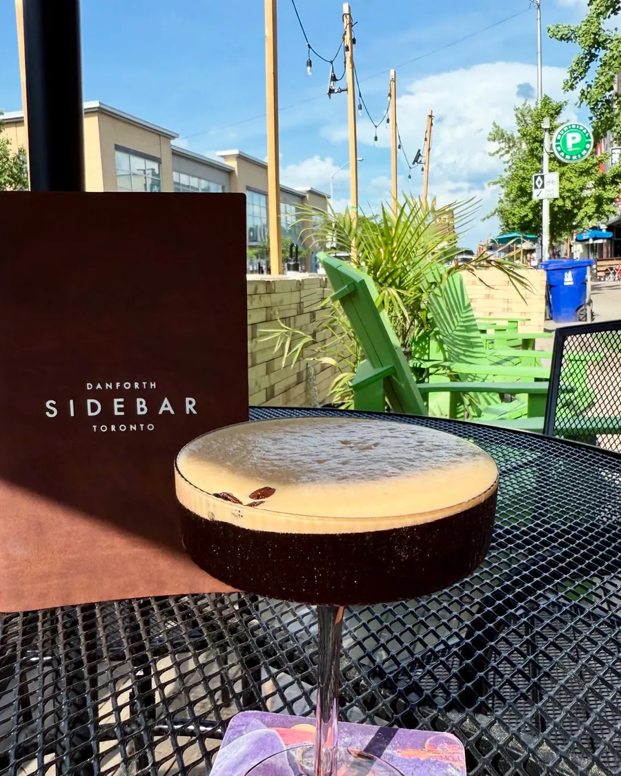 An espresso martini on the Sidebar patio
